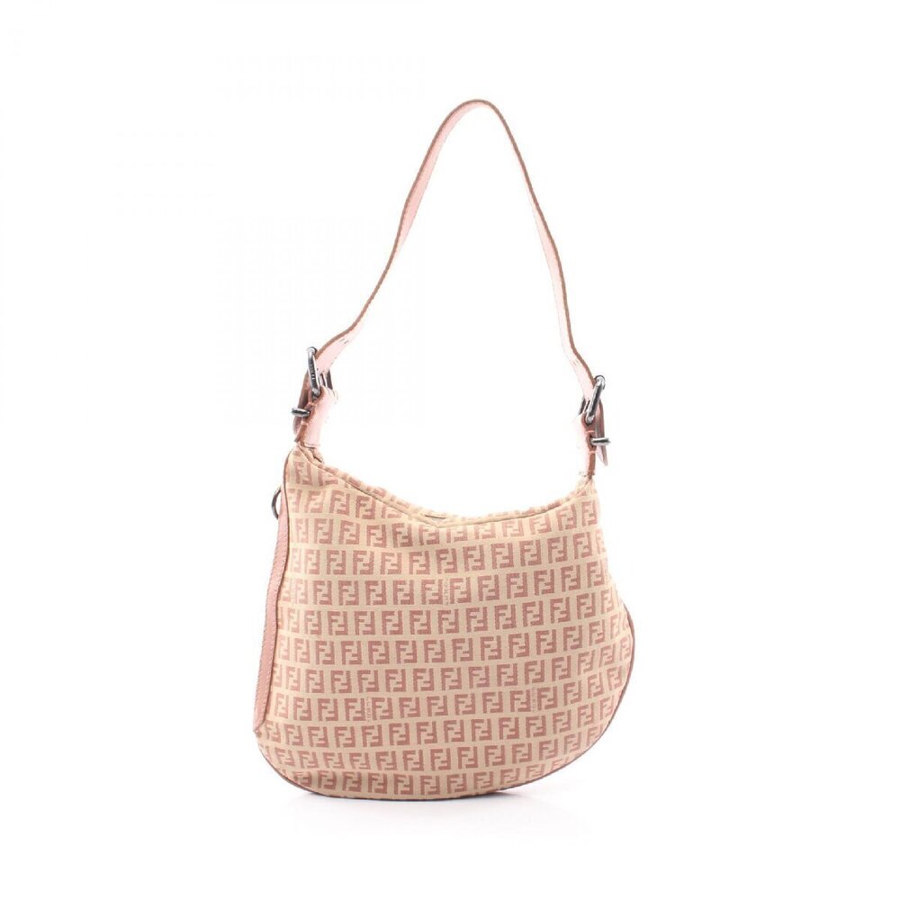 Fendi Zucchino Canvas Shoulder Bag Leather